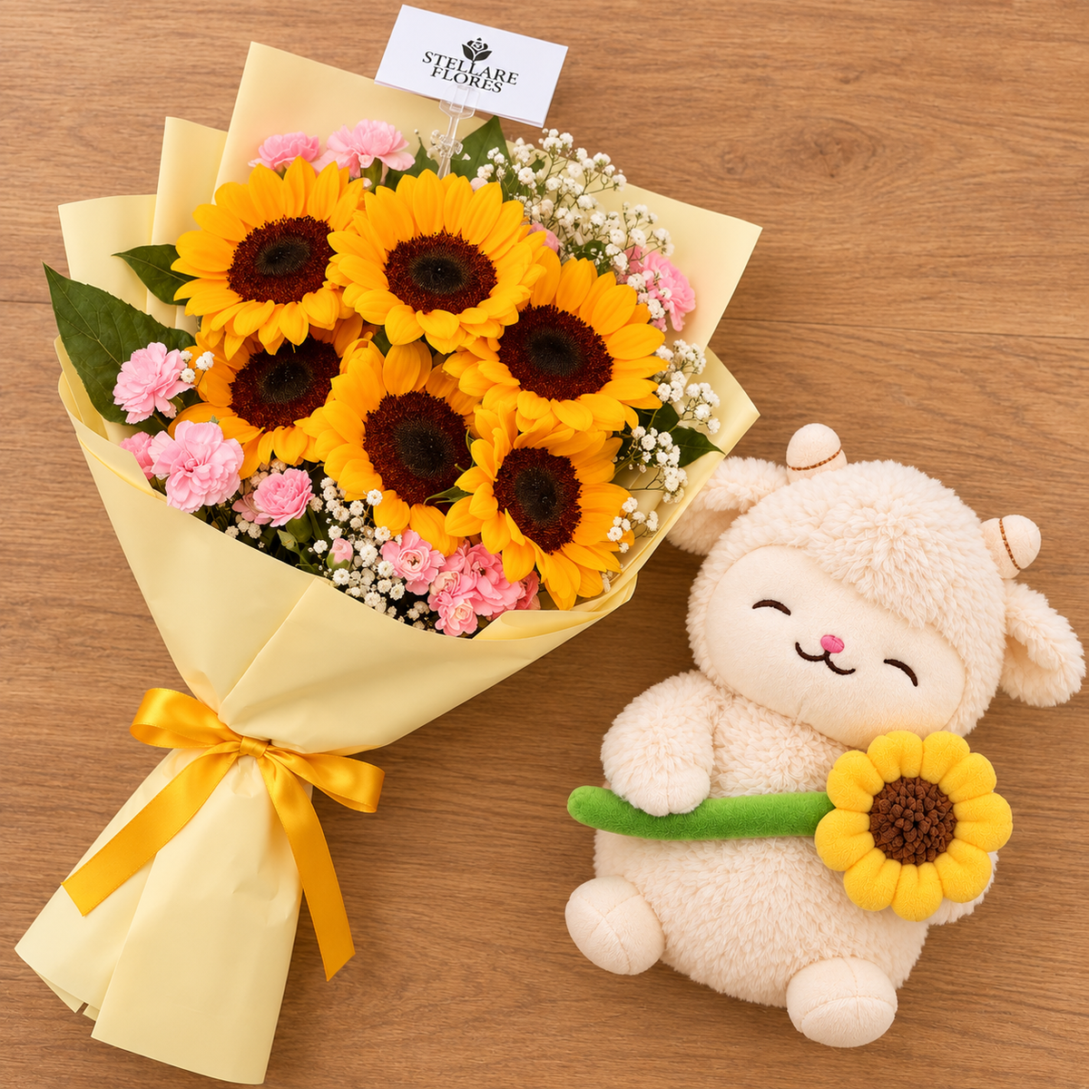 Ramo de 6 Girasoles y Peluche Salvita