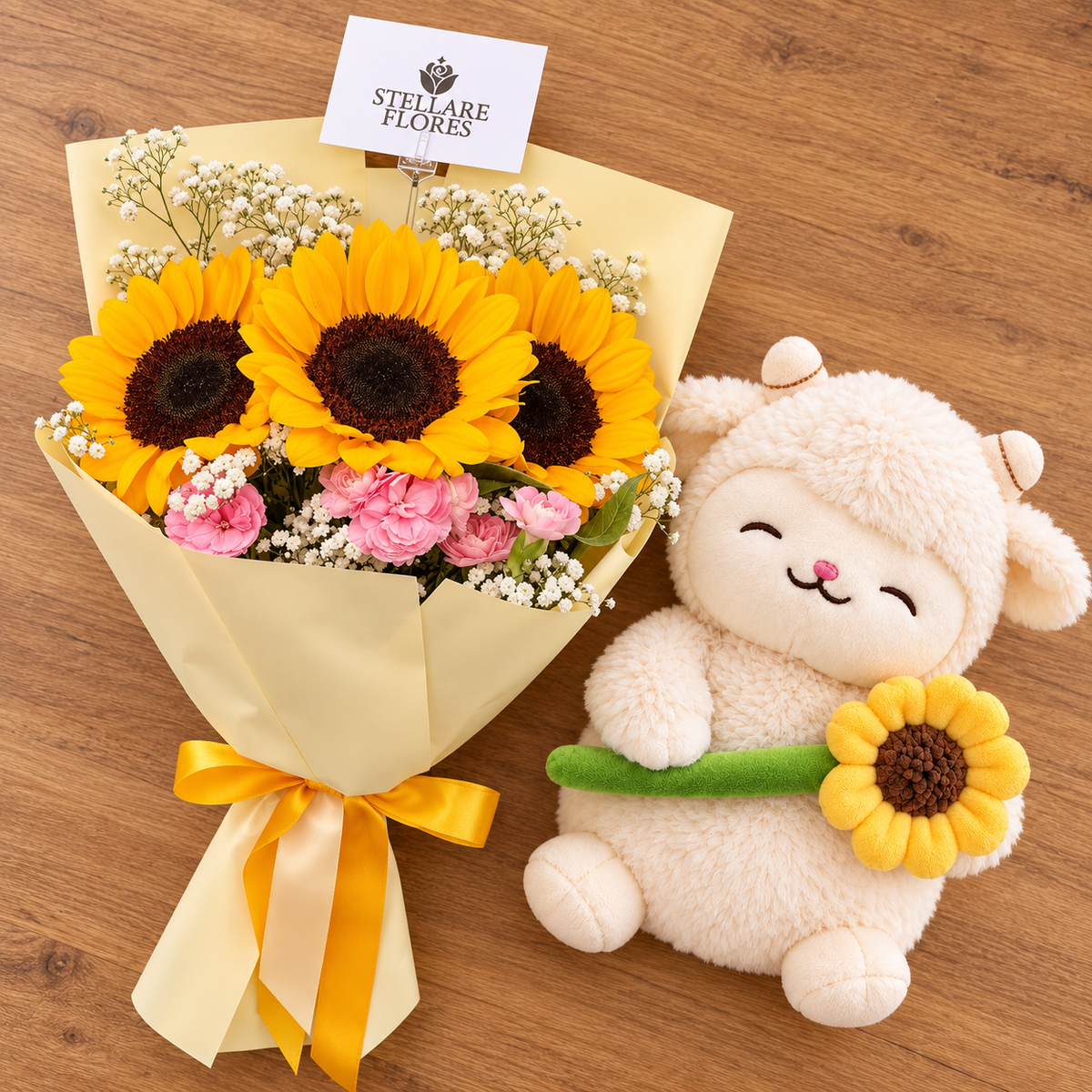 Ramo de 3 Girasoles y Peluche Salvita
