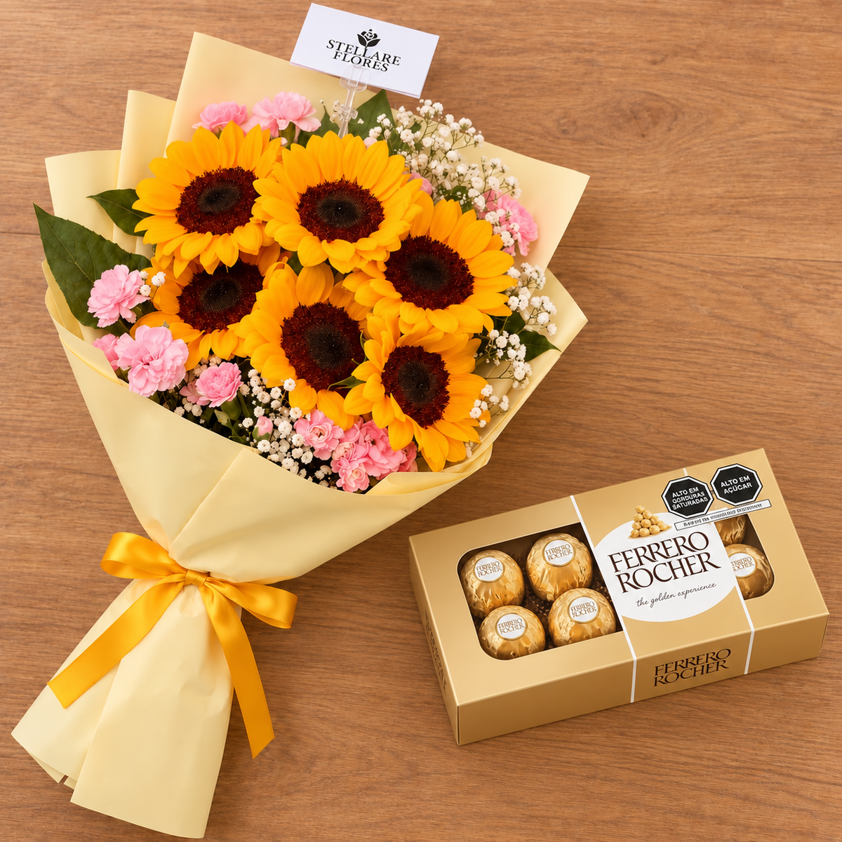 Ramo de 6 Girasoles y Ferrero Rocher (8 un.)